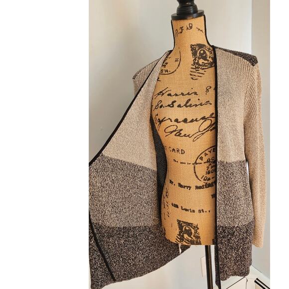 Eileen Fisher Wool Linen Open Cardigan Sweater Colorblock Gray Size XL, NEW - Picture 9 of 9